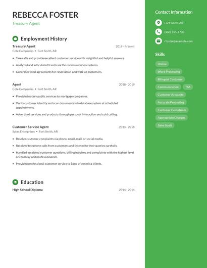 Treasury Agent Resume