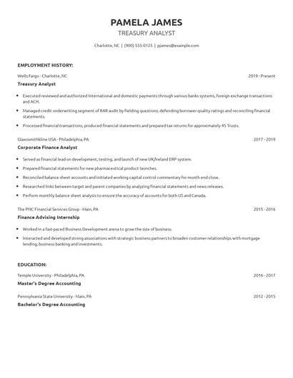 Treasury Analyst Resume
