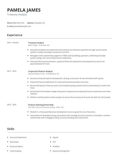 Treasury Analyst Resume