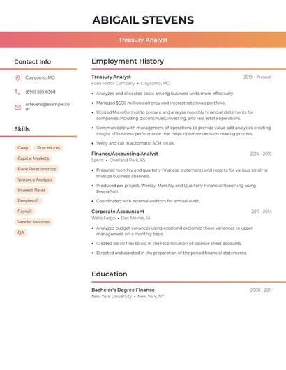 Treasury Analyst Resume