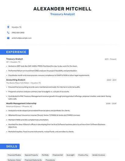 Treasury Analyst Resume