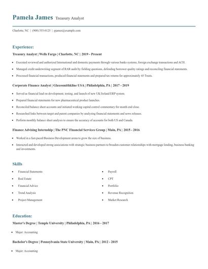 Treasury Analyst Resume