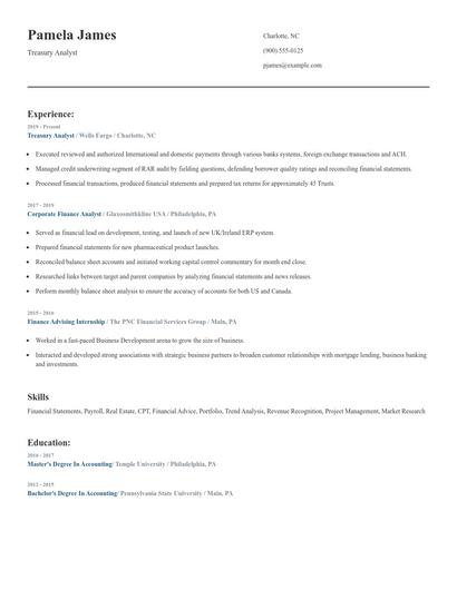 Treasury Analyst Resume