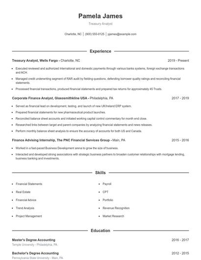 Treasury Analyst Resume