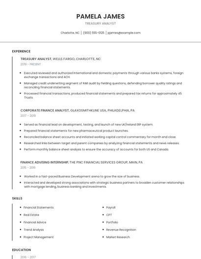 Treasury Analyst Resume
