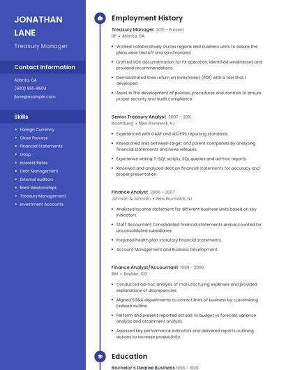 Treasury Manager Resume