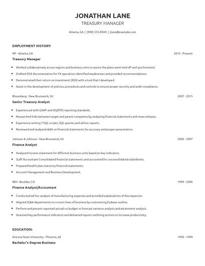 Treasury Manager Resume