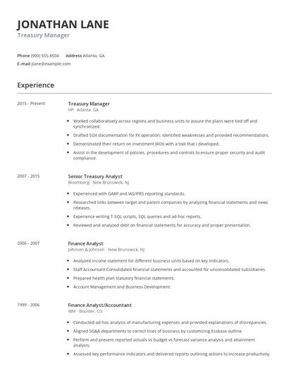 Treasury Manager Resume