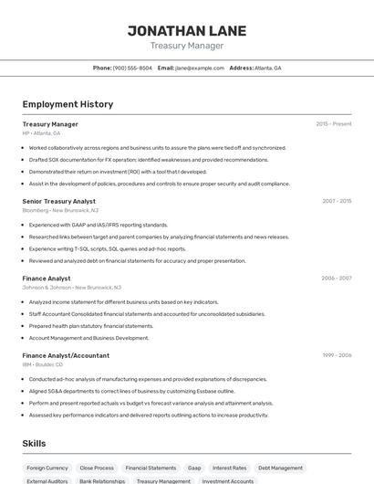 Treasury Manager Resume