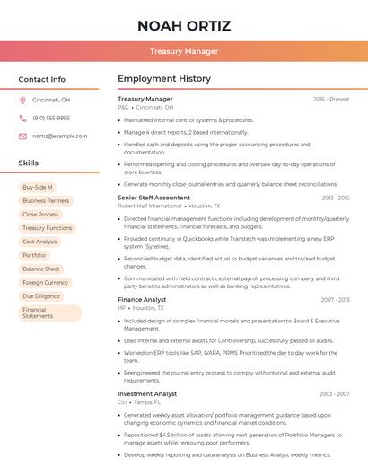 Treasury Manager Resume
