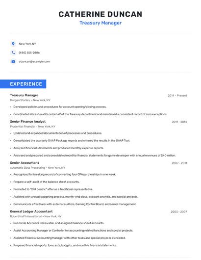 Treasury Manager Resume