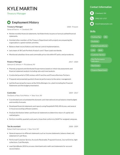 Treasury Manager Resume