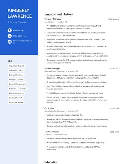Treasury Manager Resume