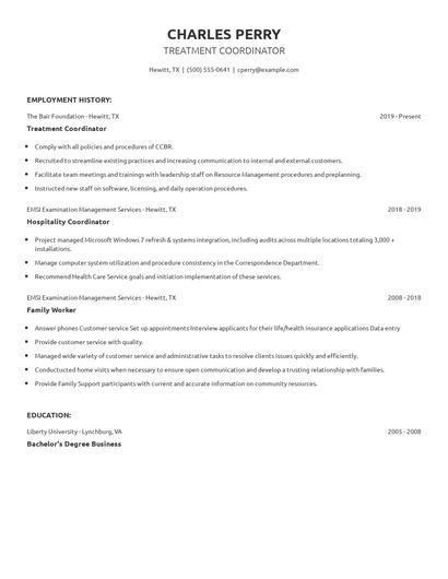 Treatment Coordinator Resume