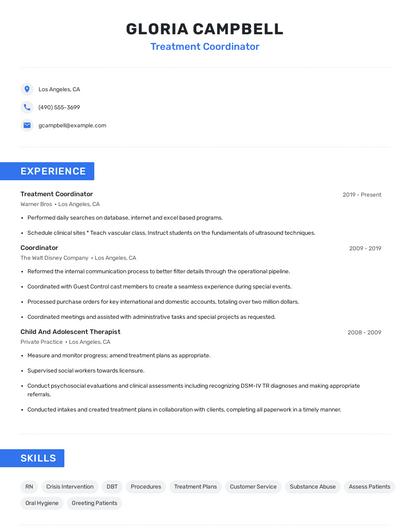 Treatment Coordinator Resume