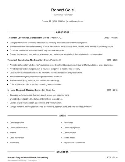 Treatment Coordinator Resume