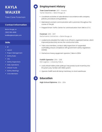 Tree Care Foreman Resume