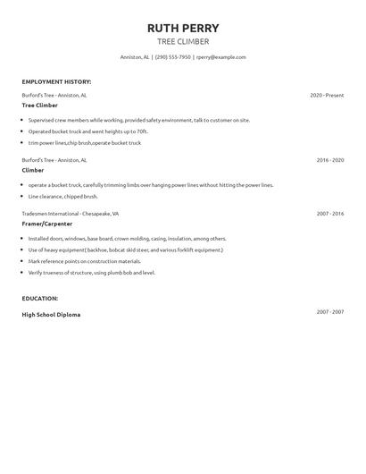 Tree Climber Resume