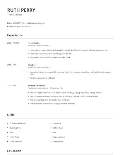 Tree Climber Resume