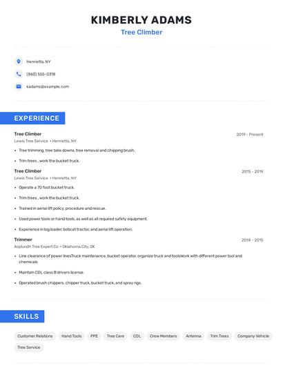 Tree Climber Resume