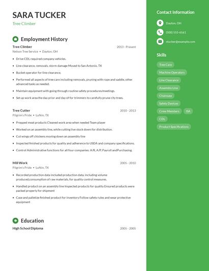 Tree Climber Resume