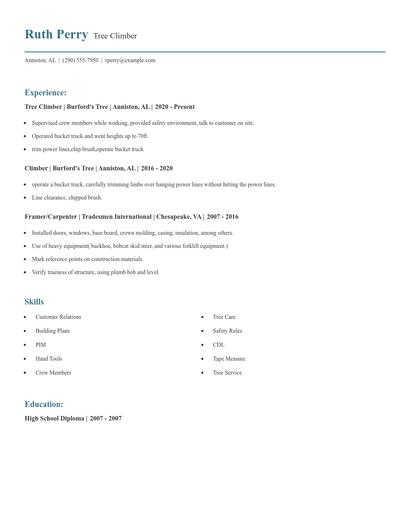 Tree Climber Resume