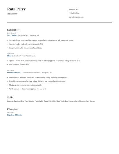 Tree Climber Resume