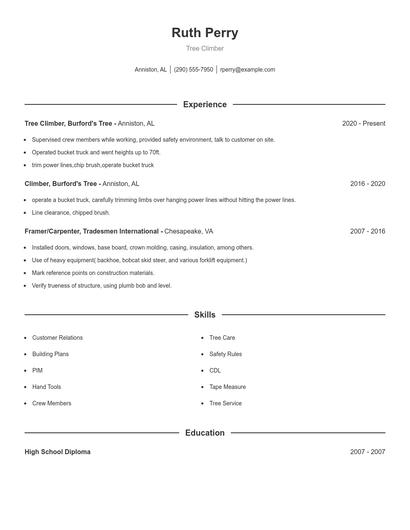 Tree Climber Resume