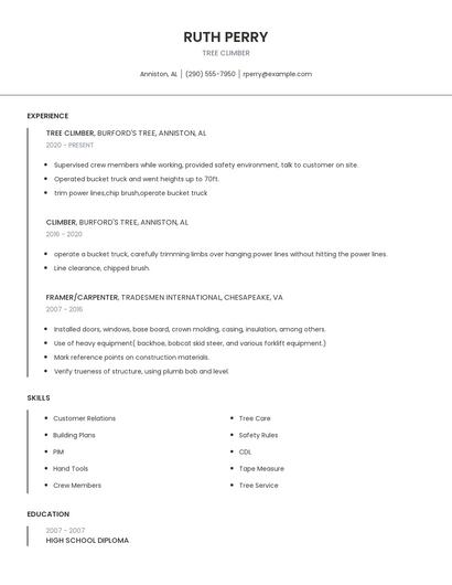 Tree Climber Resume