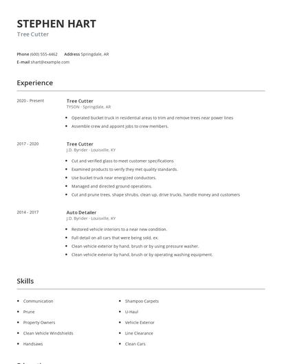 Tree Cutter Resume