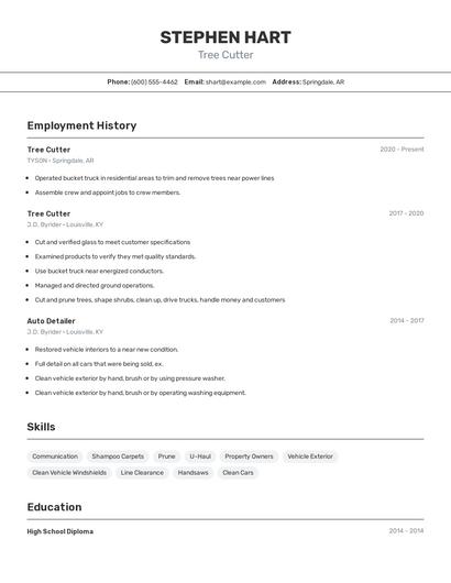 Tree Cutter Resume