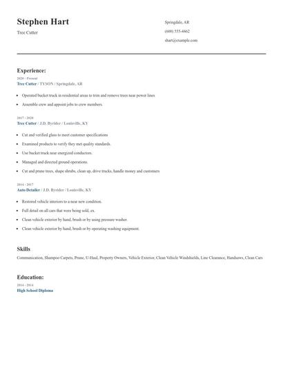 Tree Cutter Resume