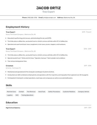 Tree Expert Resume