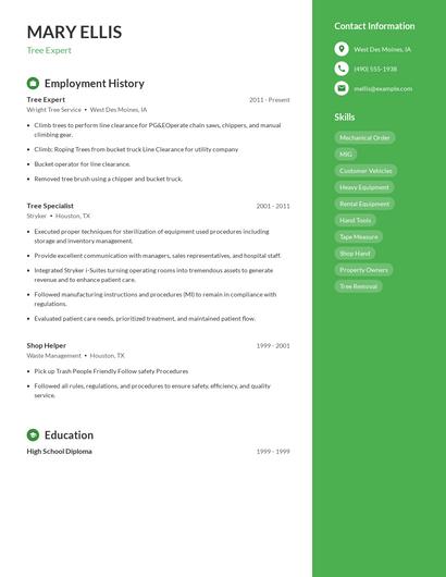 Tree Expert Resume