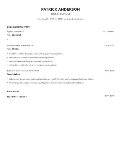 Tree Specialist Resume