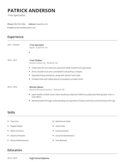 Tree Specialist Resume