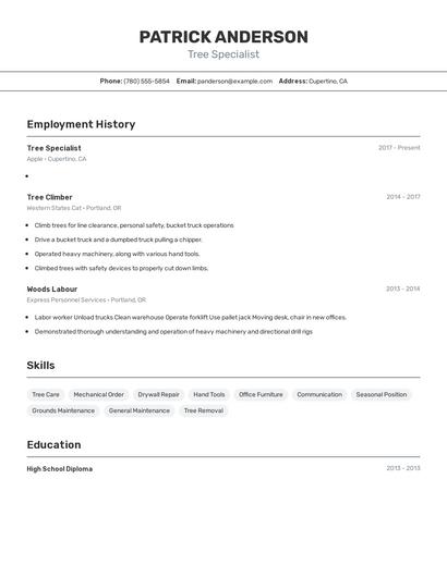 Tree Specialist Resume