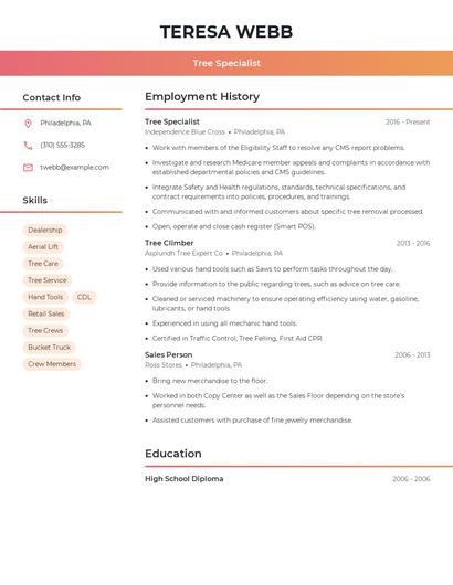 Tree Specialist Resume