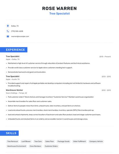 Tree Specialist Resume