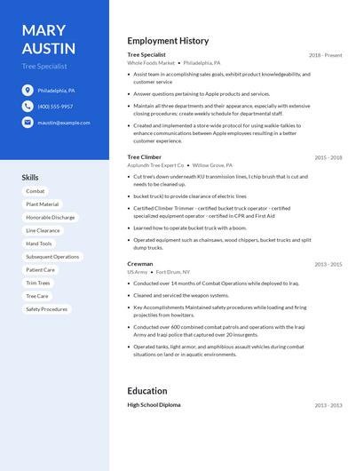 Tree Specialist Resume