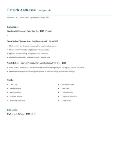 Tree Specialist Resume