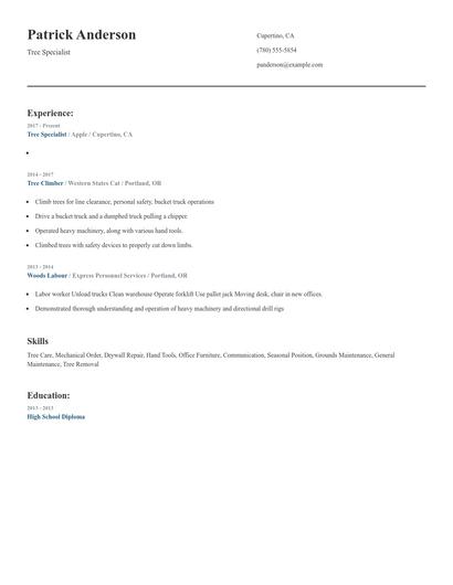 Tree Specialist Resume