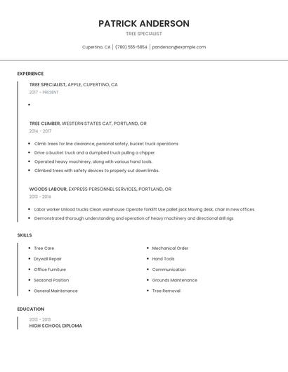 Tree Specialist Resume
