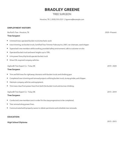 Tree Surgeon Resume