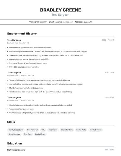 Tree Surgeon Resume