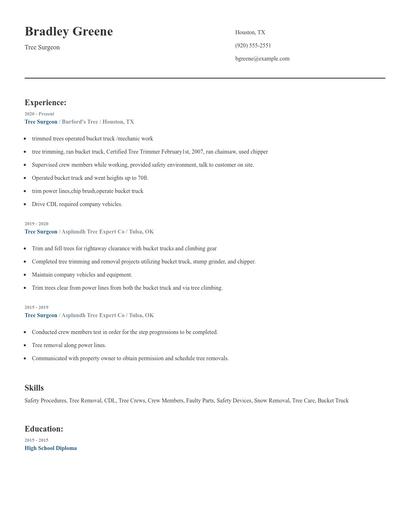Tree Surgeon Resume