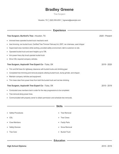 Tree Surgeon Resume