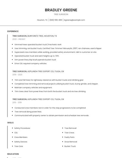 Tree Surgeon Resume