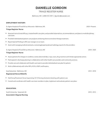 Triage Register Nurse Resume