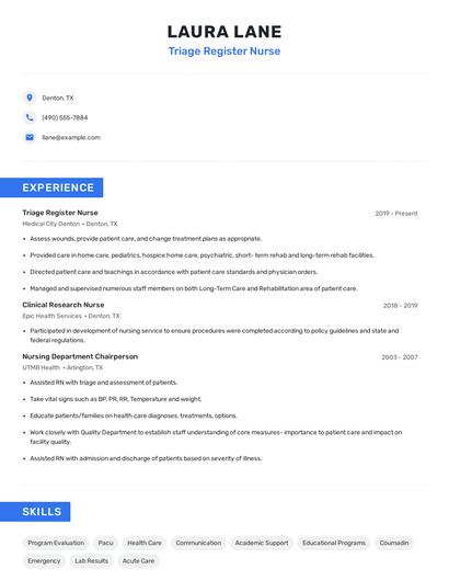 Triage Register Nurse Resume